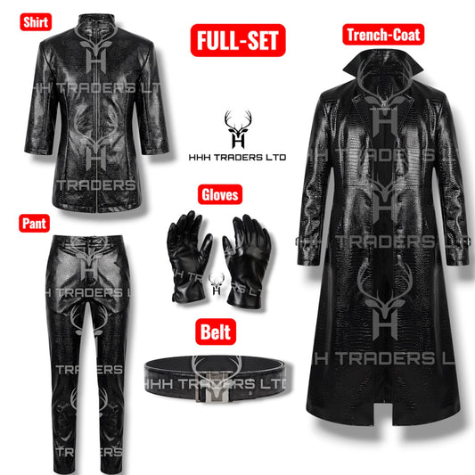 Albert Wesker Cosplay Full Set | Resident Evil 5 Leather Trench Coat & Outfit | Cowhide Leather Costume (Coat, Shirt, Pants, Belt)