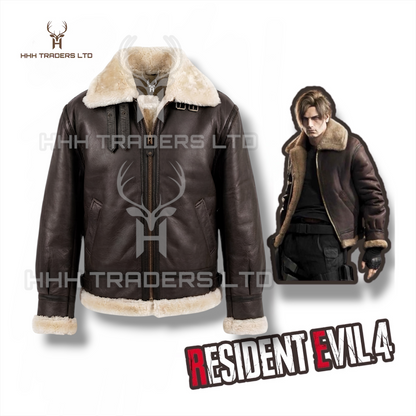 Leon RE4 Genuine Sheepskin Leather B3 Flight Cosplay