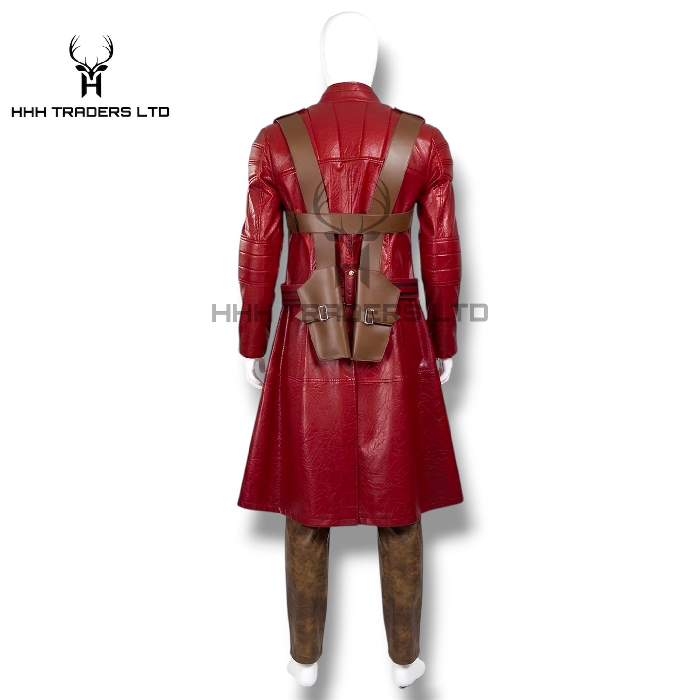 DMC 3 Dante Leather Trench Coat | Devil May Cry 3 Cosplay Costume | Unisex Full Set - Red Trench Coat, Trousers, Dual Gun Holsters & Gloves