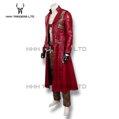 DMC 3 Dante Leather Trench Coat | Devil May Cry 3 Cosplay Costume | Unisex Full Set - Red Trench Coat, Trousers, Dual Gun Holsters & Gloves