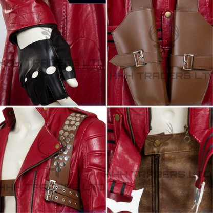 DMC 3 Dante Leather Trench Coat | Devil May Cry 3 Cosplay Costume | Unisex Full Set - Red Trench Coat, Trousers, Dual Gun Holsters & Gloves