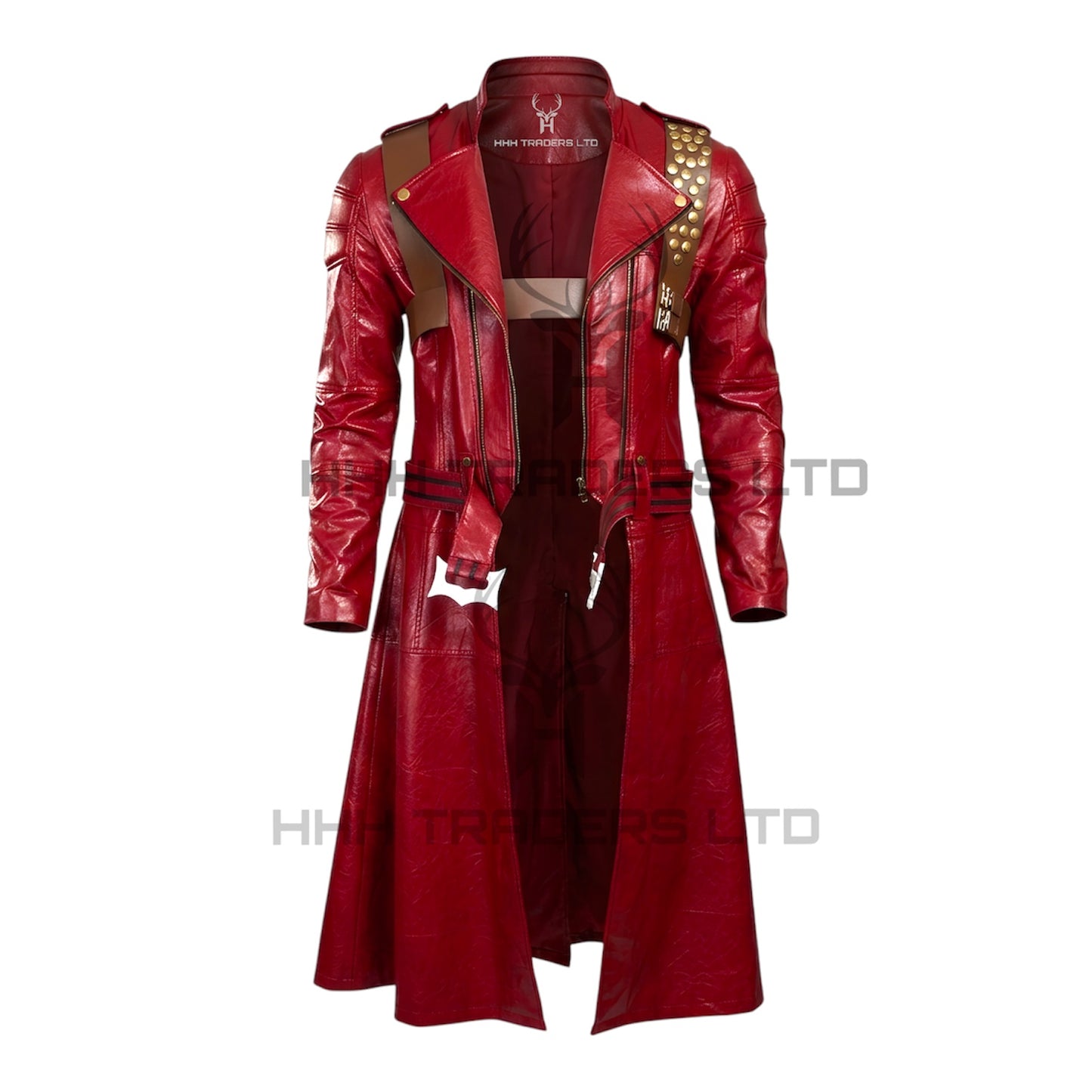 DMC 3 Dante Leather Trench Coat | Devil May Cry 3 Cosplay Costume | Unisex Full Set - Red Trench Coat, Trousers, Dual Gun Holsters & Gloves