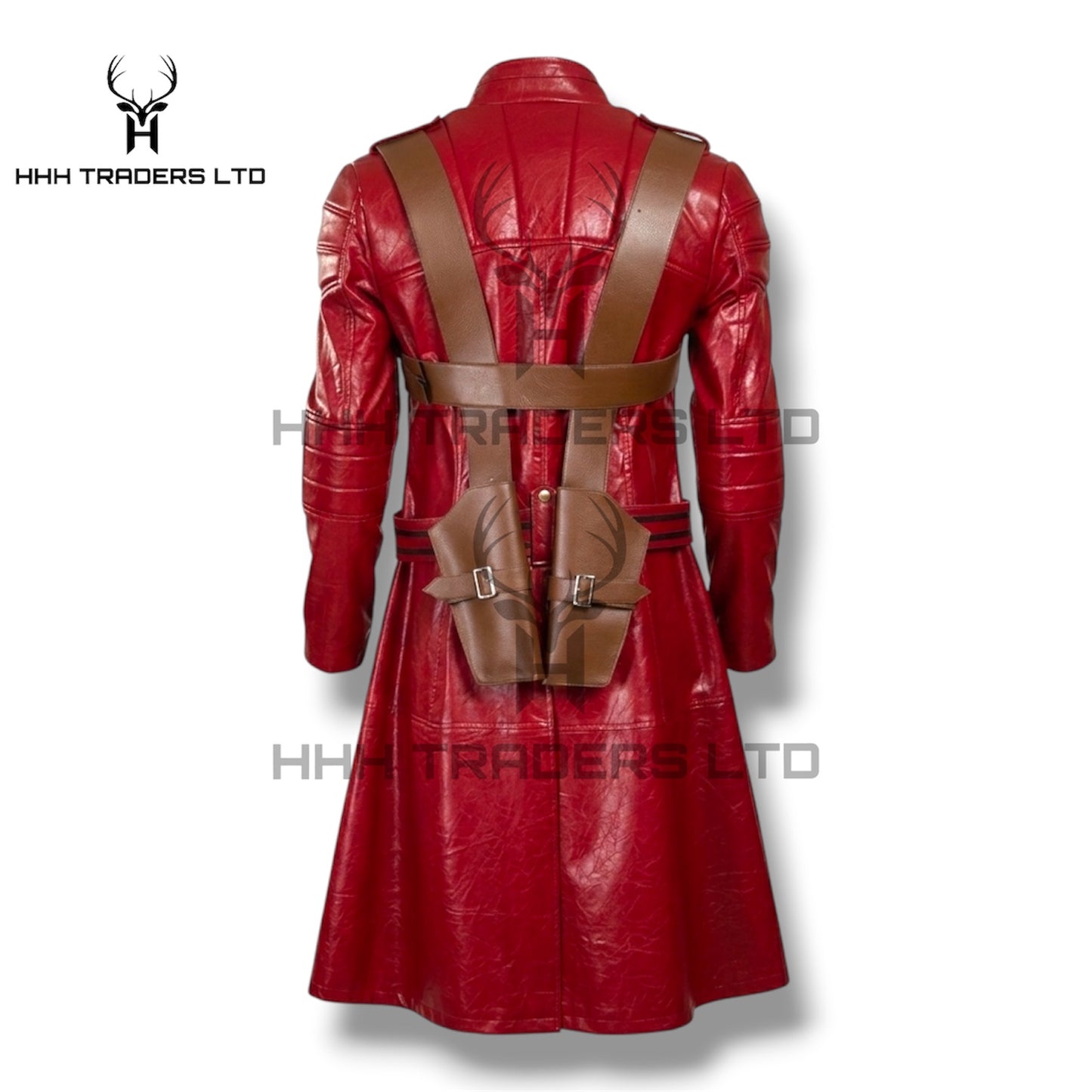 DMC 3 Dante Leather Trench Coat | Devil May Cry 3 Cosplay Costume | Unisex Full Set - Red Trench Coat, Trousers, Dual Gun Holsters & Gloves