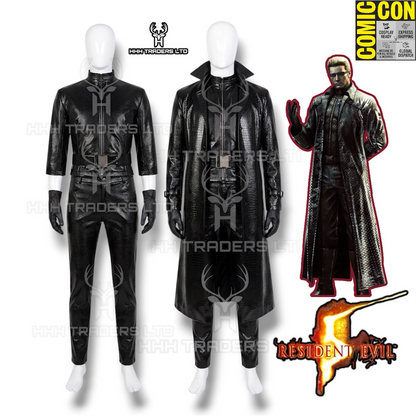 Albert Wesker Cosplay Full Set | Resident Evil 5 Leather Trench Coat & Outfit | Cowhide Leather Costume (Coat, Shirt, Pants, Belt)