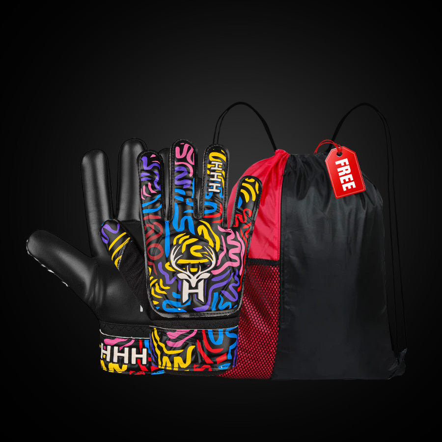 Seven Color Kids Goalkeeper Gloves and Drawstring Bag